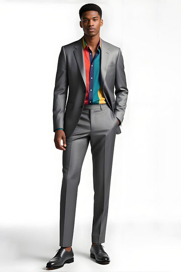 Notched Kavajslag 2 Stycke Silvergrå Formella Affärskostymer